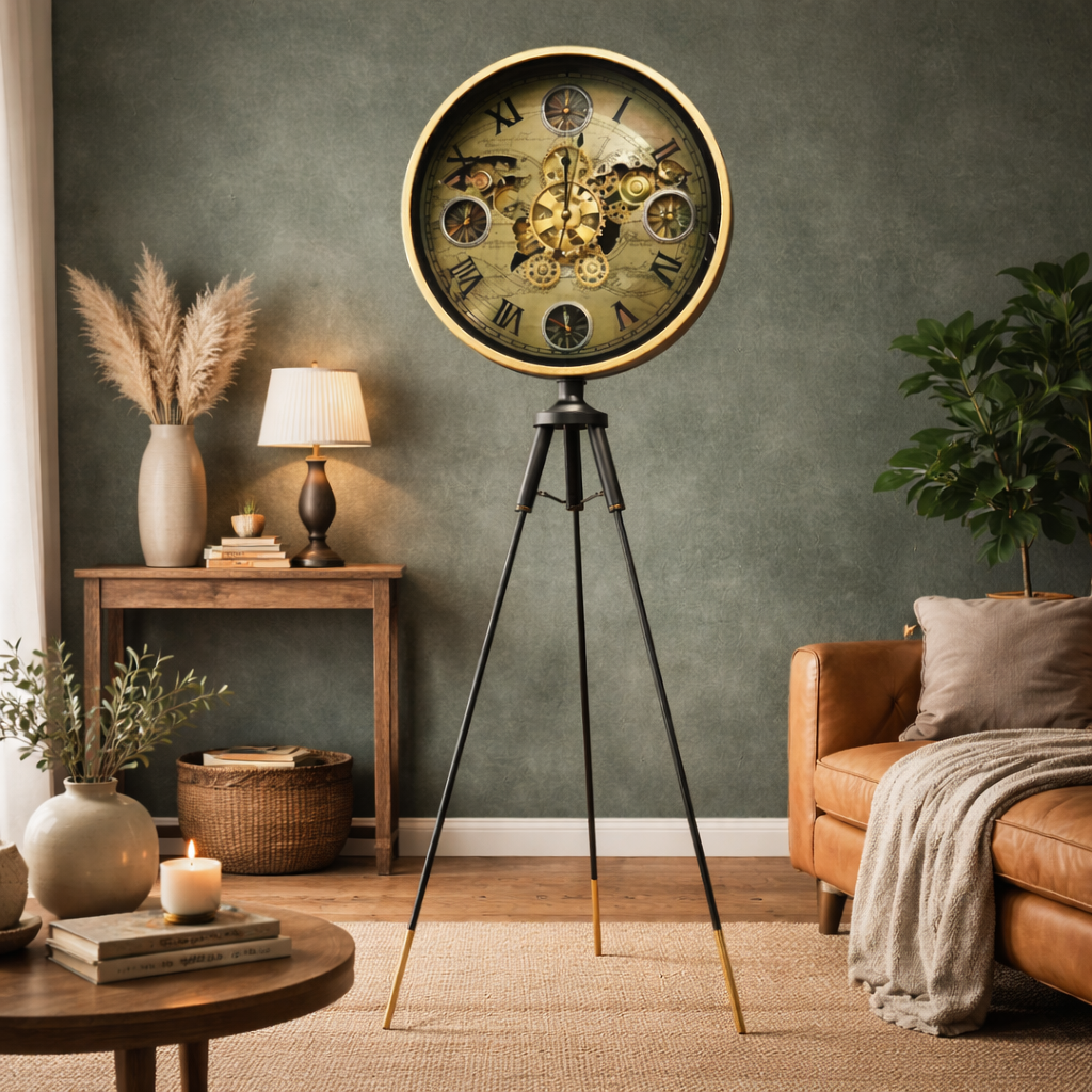 Vintage Gear Tripod Floor Clock