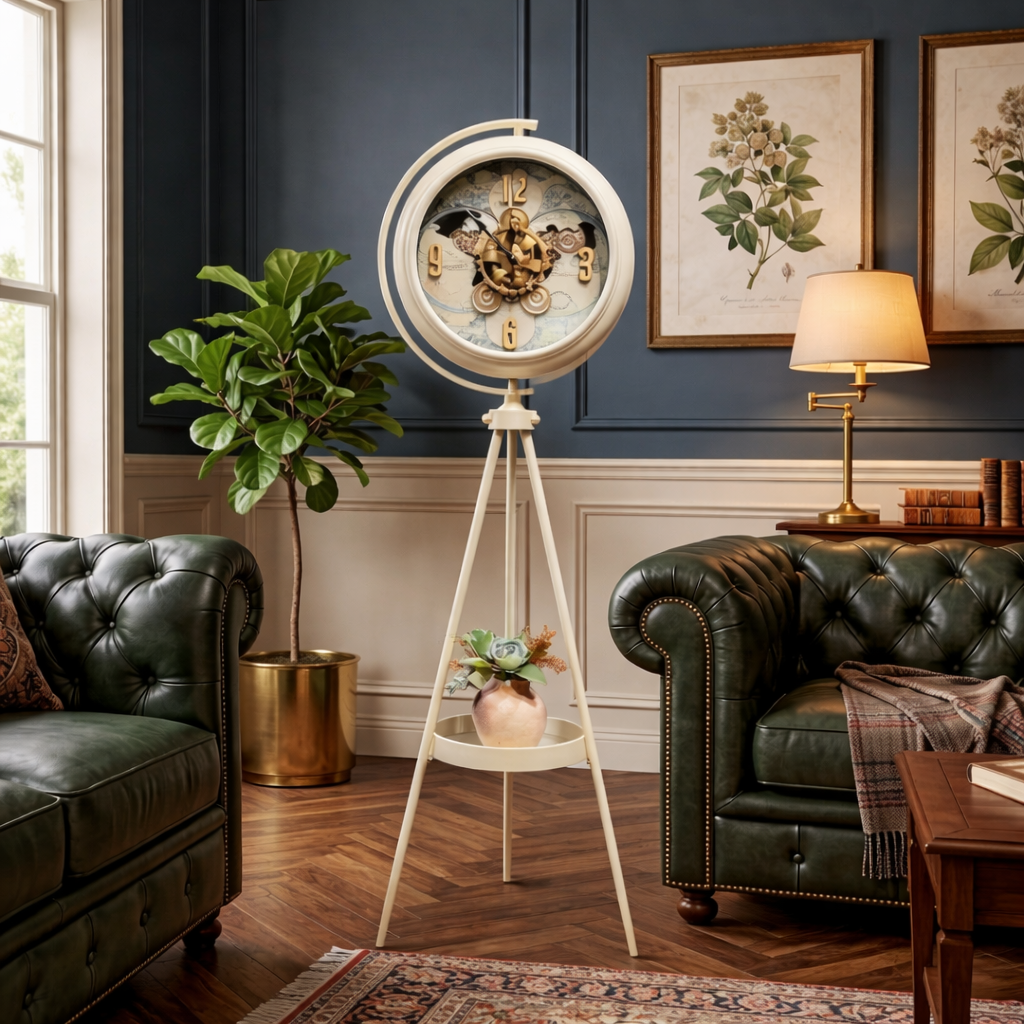 Modern Luxe Ivory Tripod Floor Clock