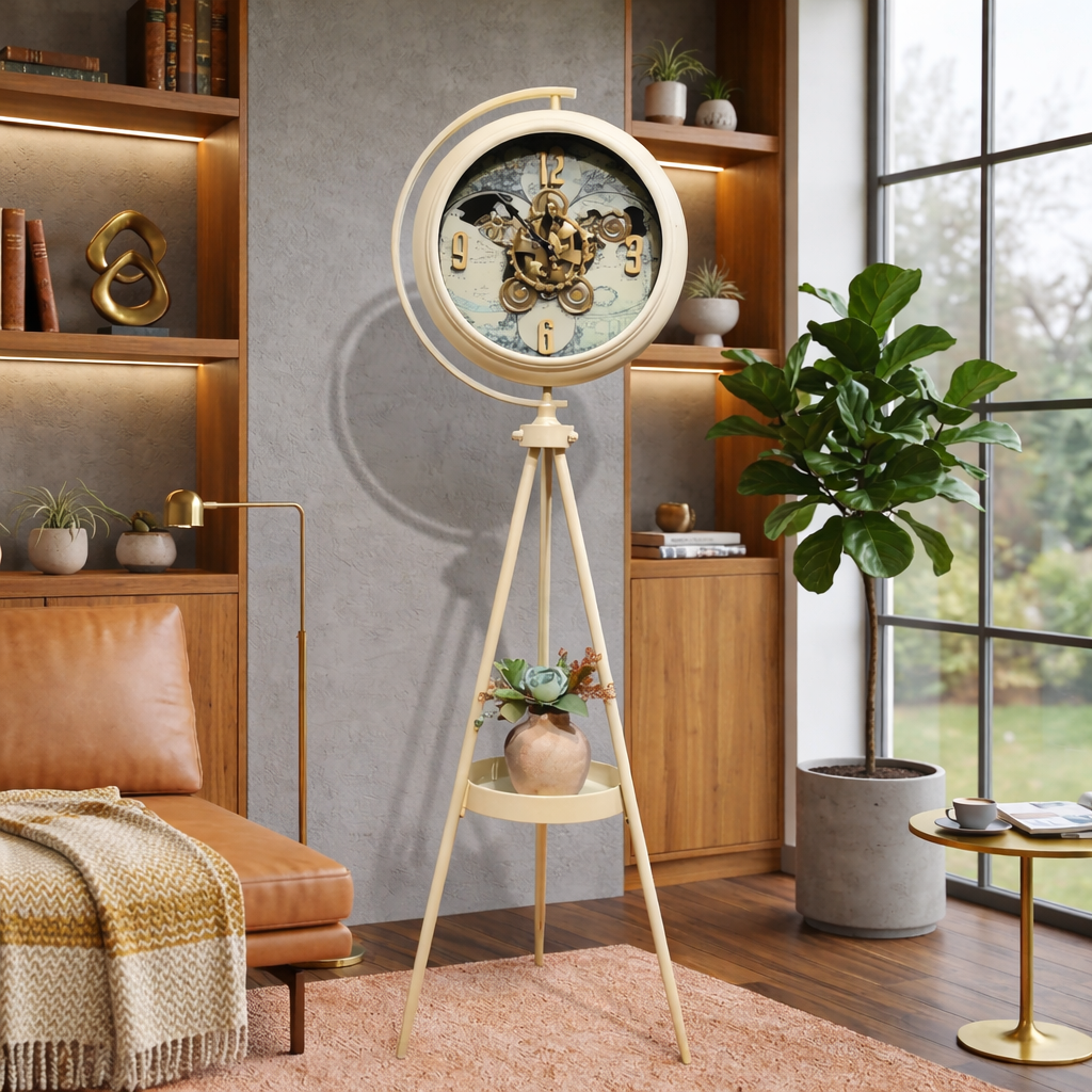 Modern Luxe Ivory Tripod Floor Clock