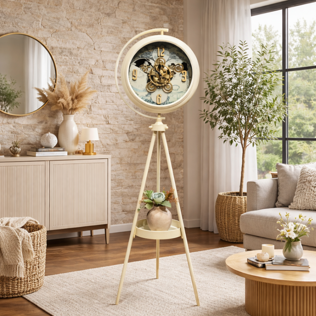 Modern Luxe Ivory Tripod Floor Clock
