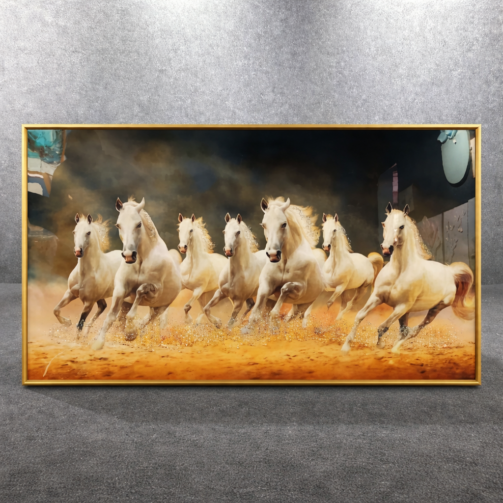 Crystal Paintings Celestial Gallop: Seven White Horses Crystal Art