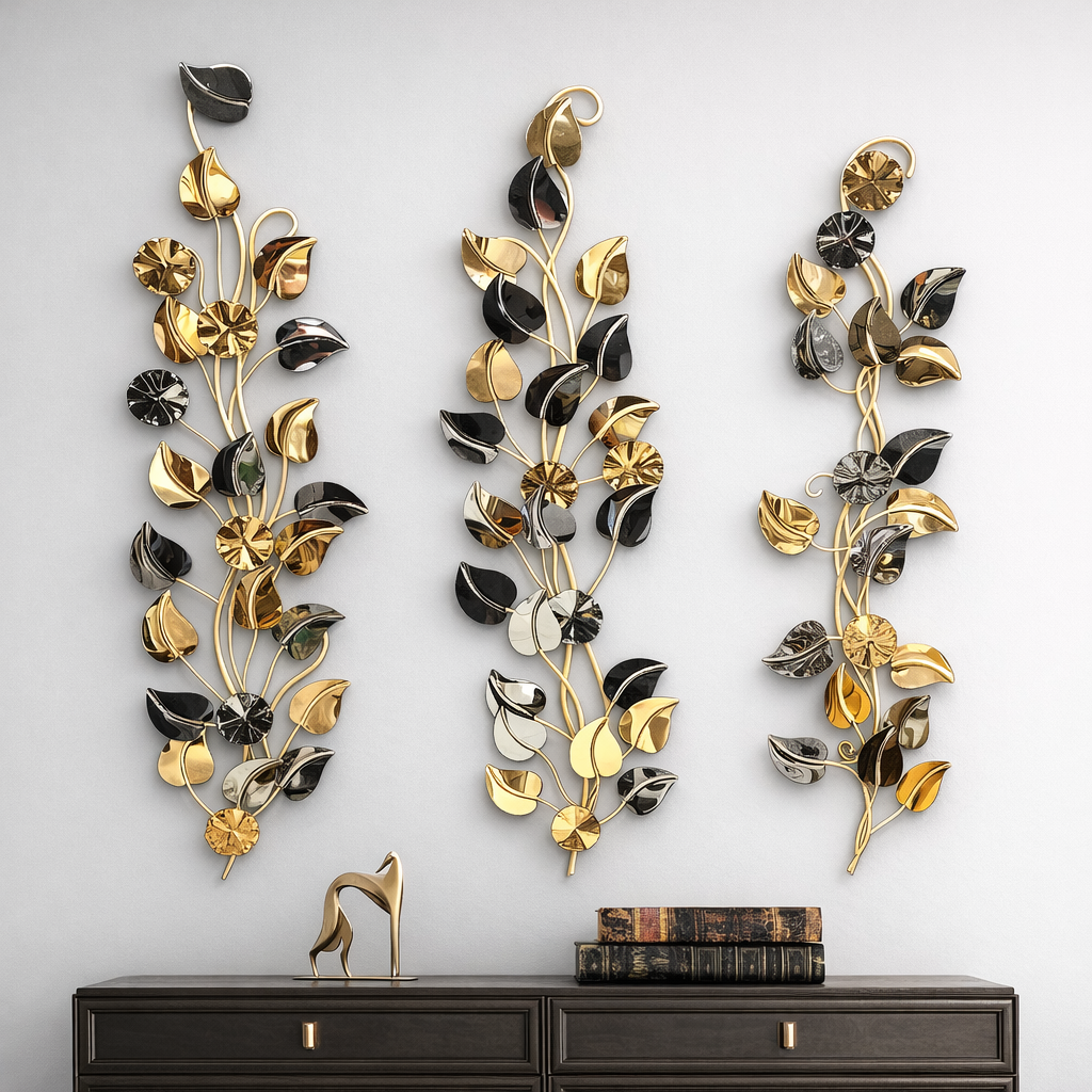 Vertical Metal Wall Art Set - Midnight Bloom Trio