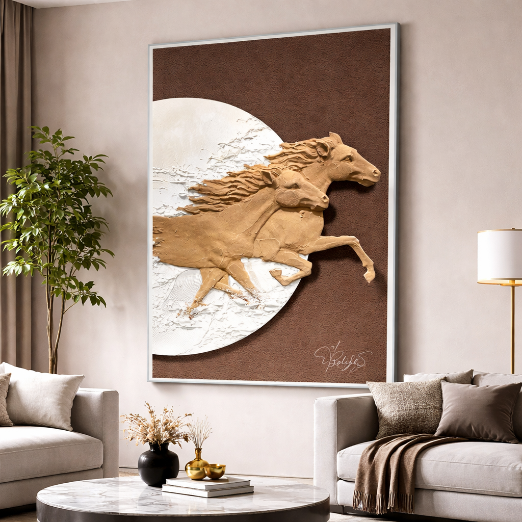 Royal Running Horses 3D Wall Art Panel