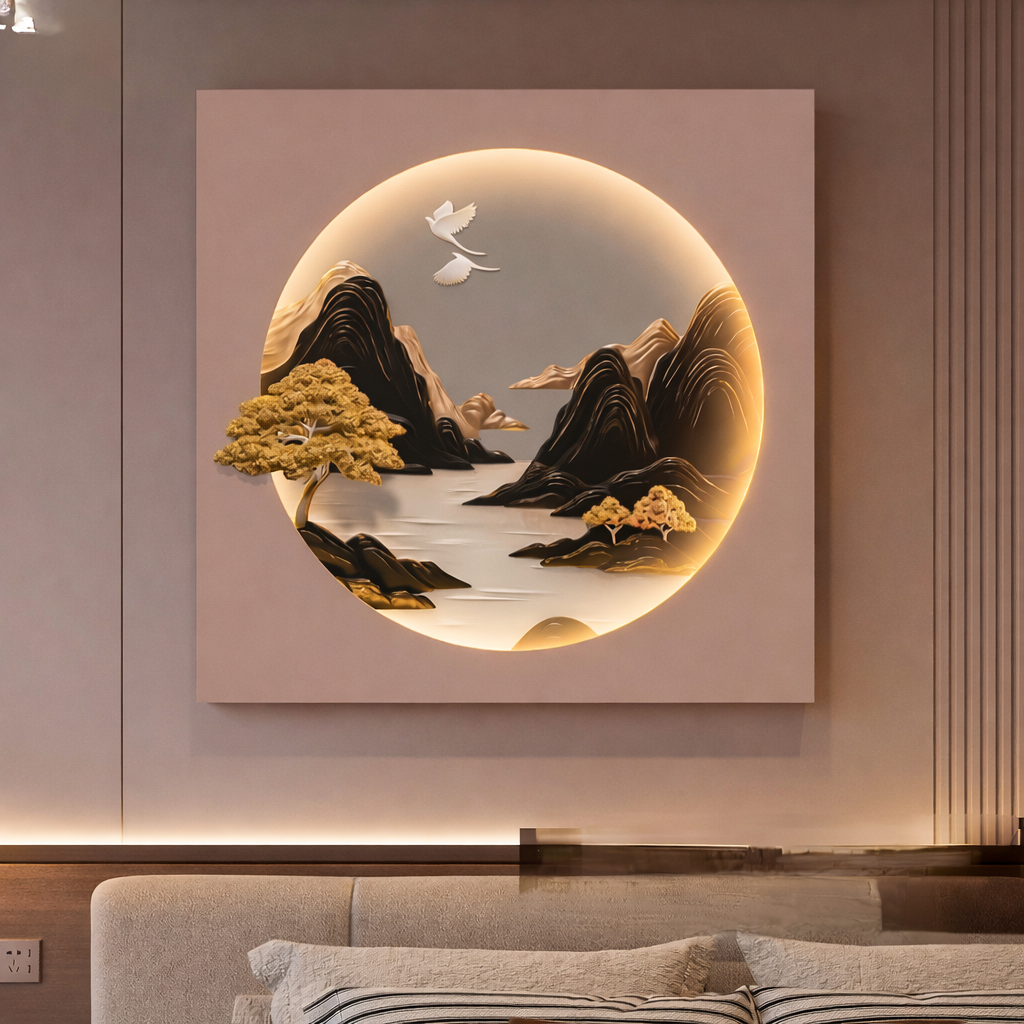 Golden Serenity Landscape LED Wall Art