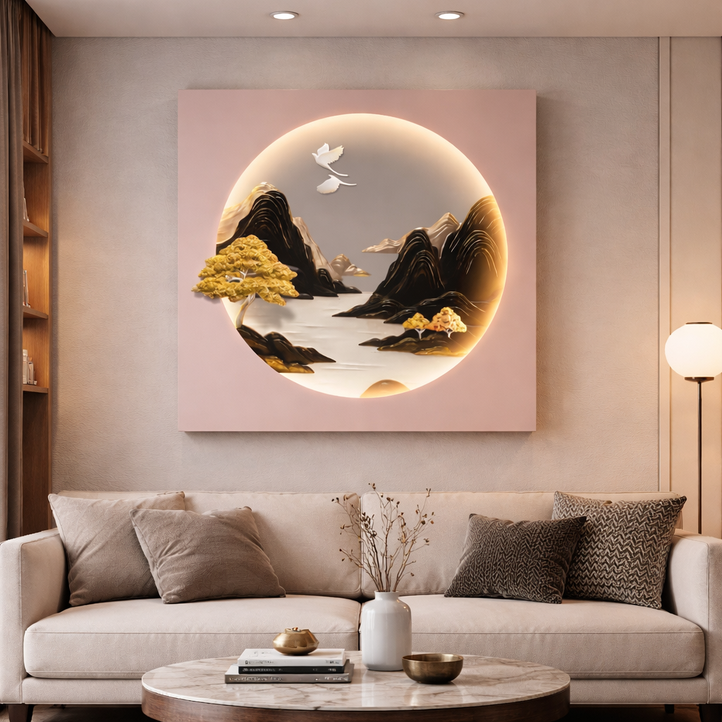 Golden Serenity Landscape LED Wall Art