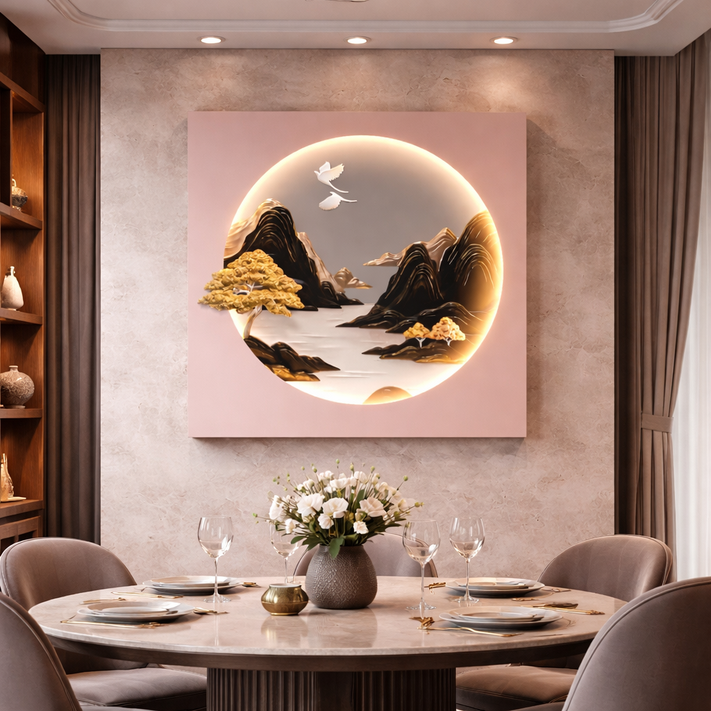 Golden Serenity Landscape LED Wall Art