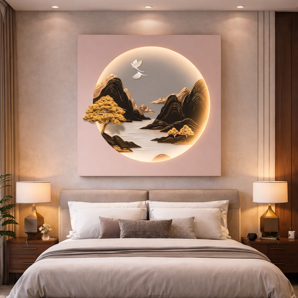 Golden Serenity Landscape LED Wall Art