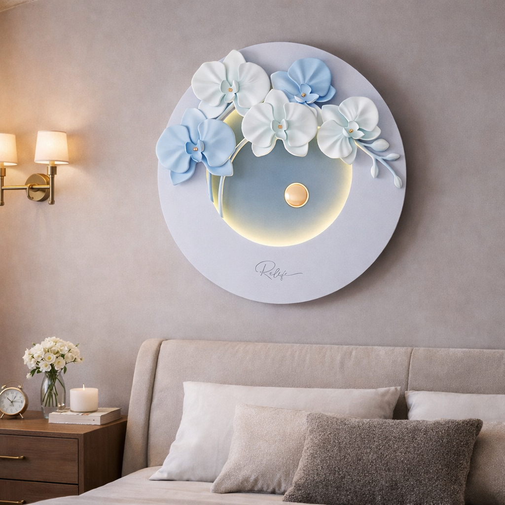 Azure Bloom LED Floral Wall Art