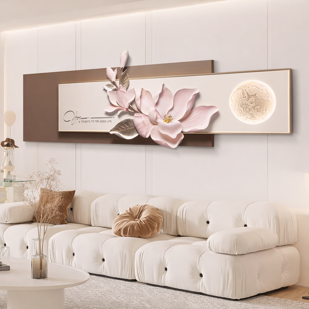 3D Floral Wall Art Panel with LED Moon Light