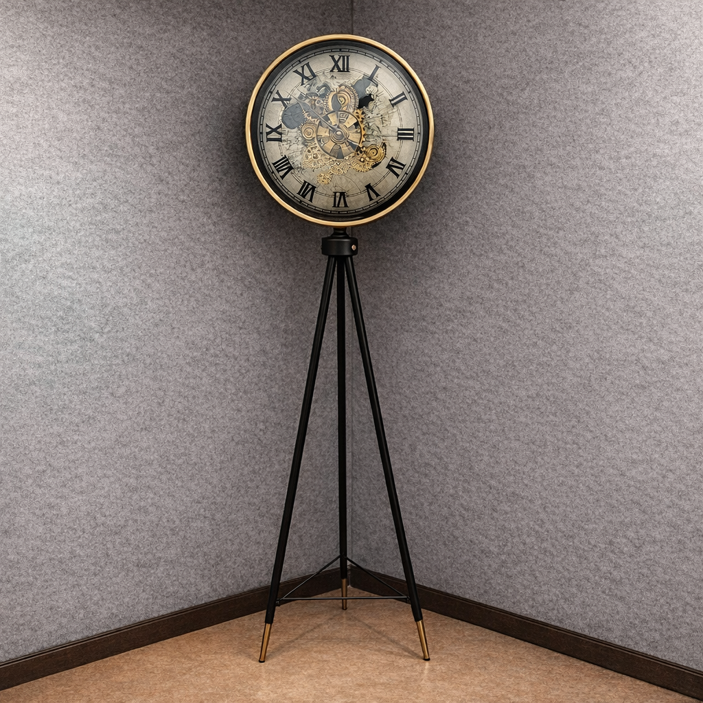 Gold Metal Tripod Standing Clock