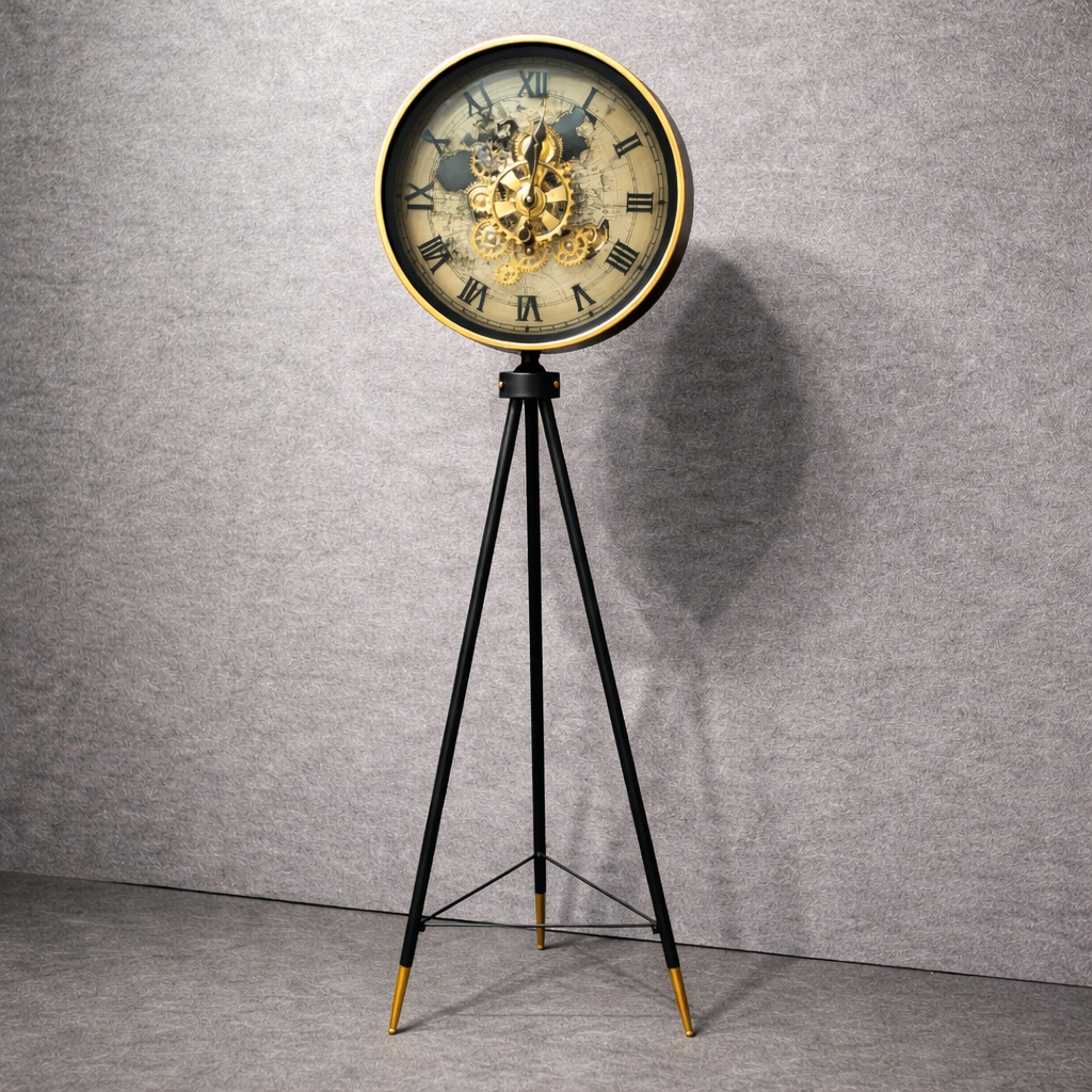 Gold Metal Tripod Standing Clock