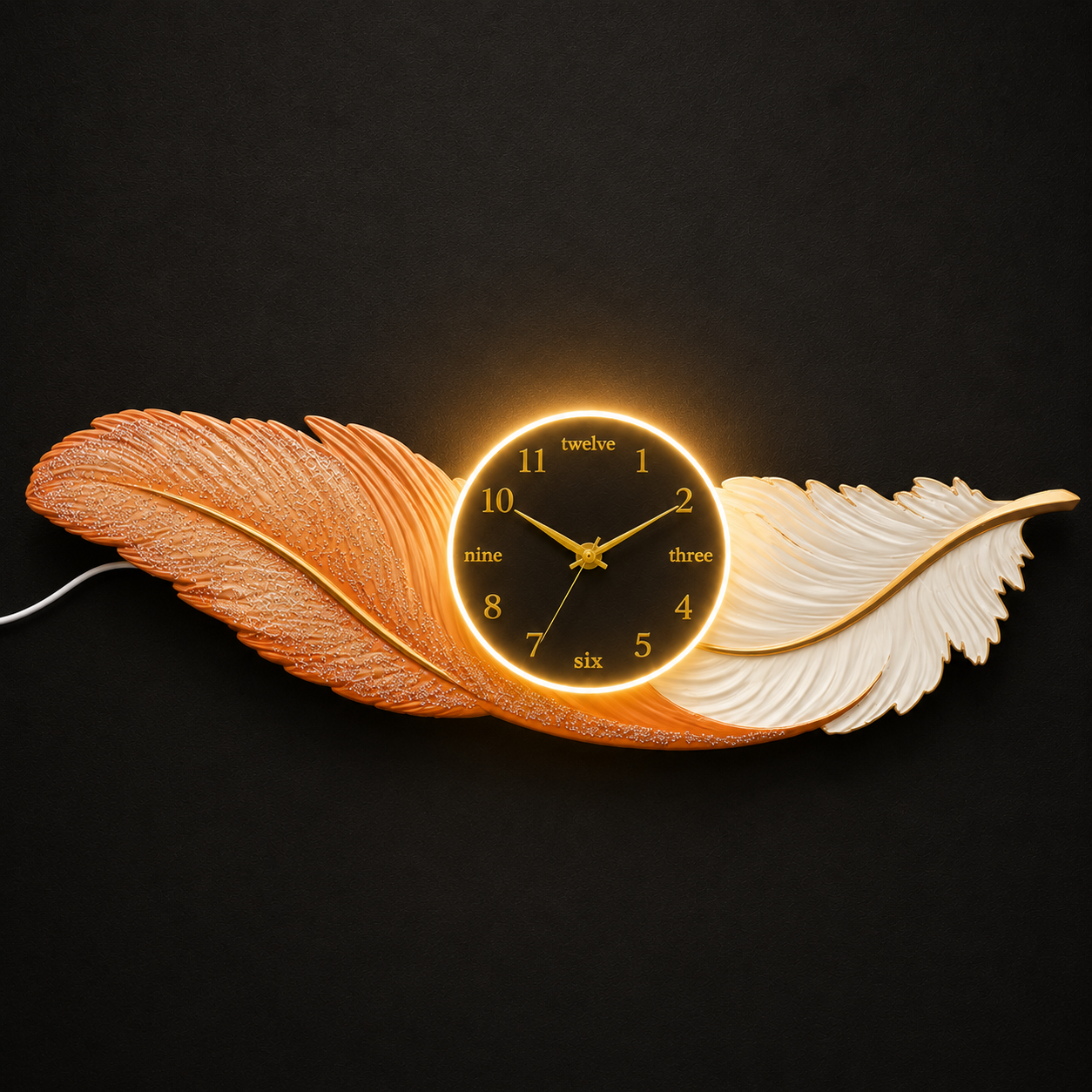 3D led feather luminous wall clock