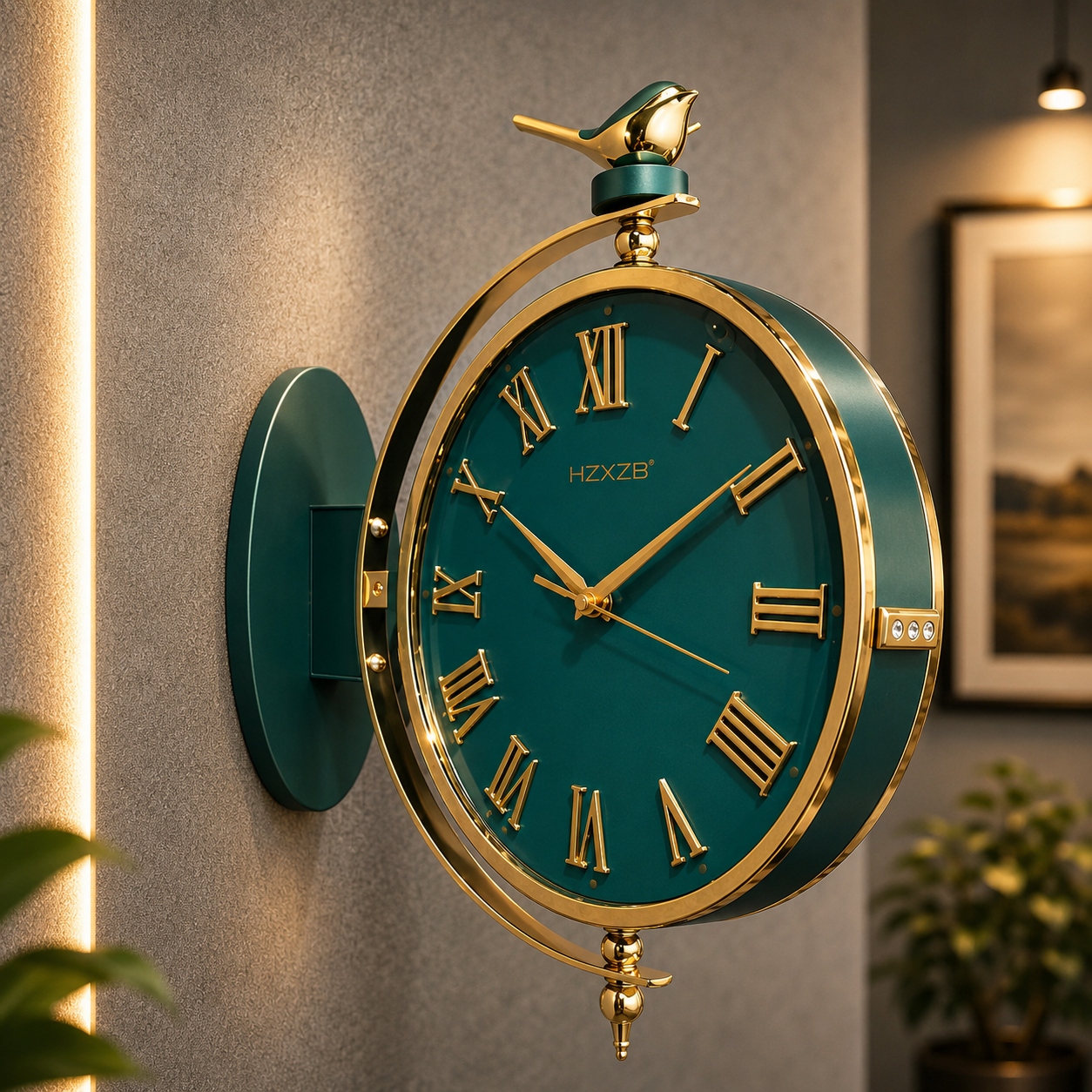 Vintage Dual Dial Hanging Clock – Roman Numeral & Songbird Topper Design