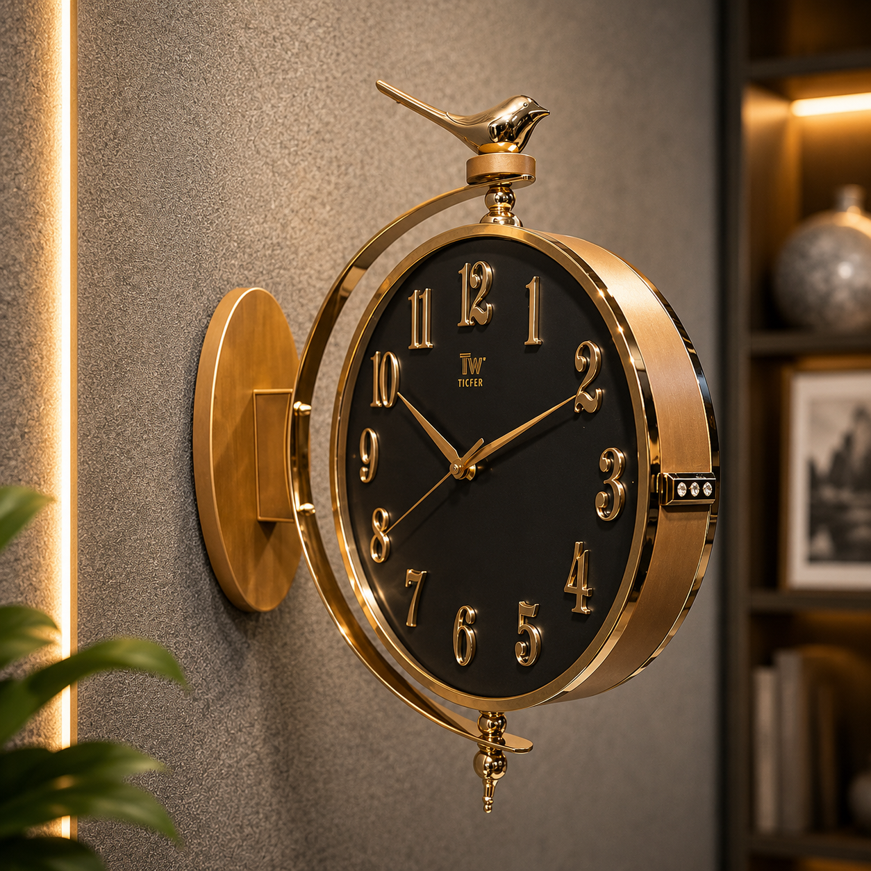Vintage Dual Dial Hanging Clock – Roman Numeral & Songbird Topper Design