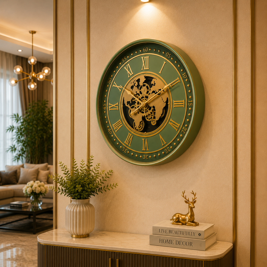 Olive Green Gear Wall Clock