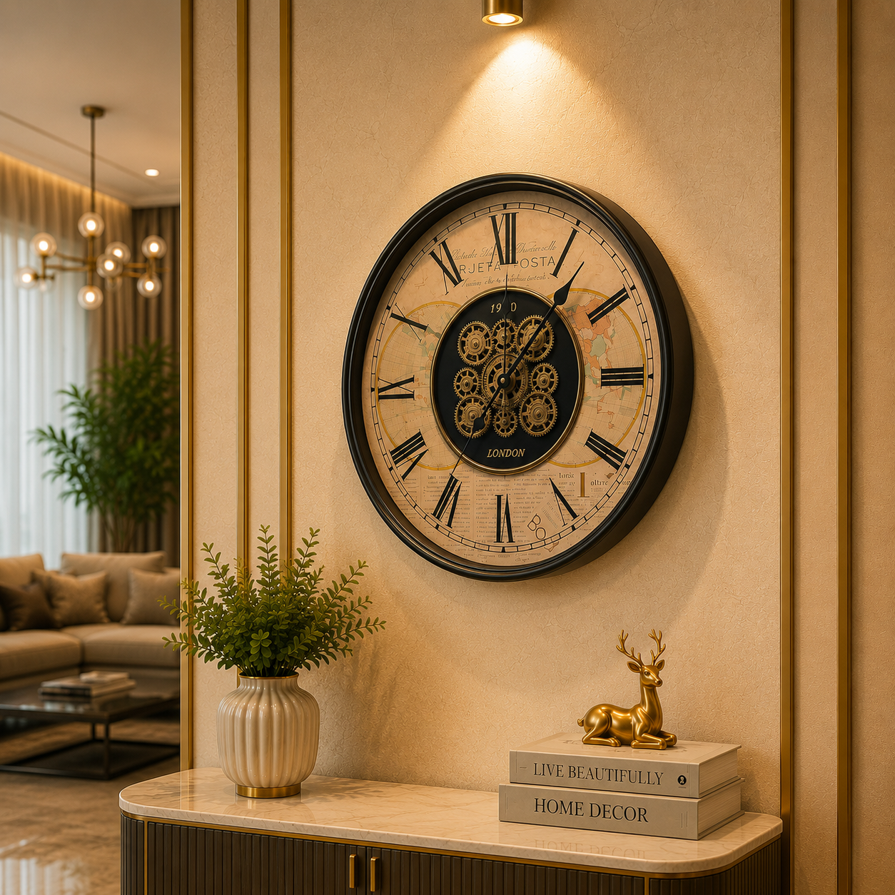 Vintage Map Gear Wall Clock