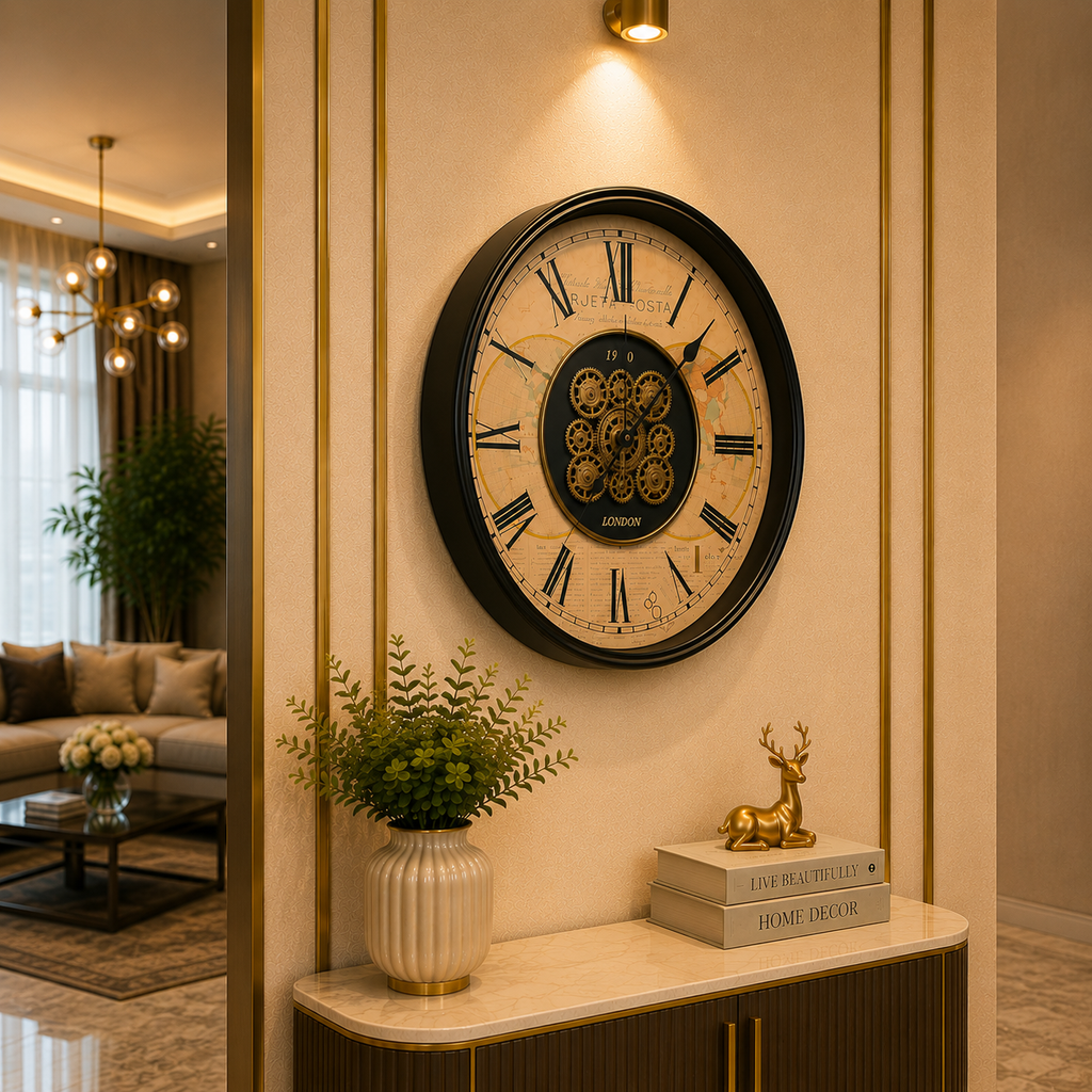 Vintage Map Gear Wall Clock