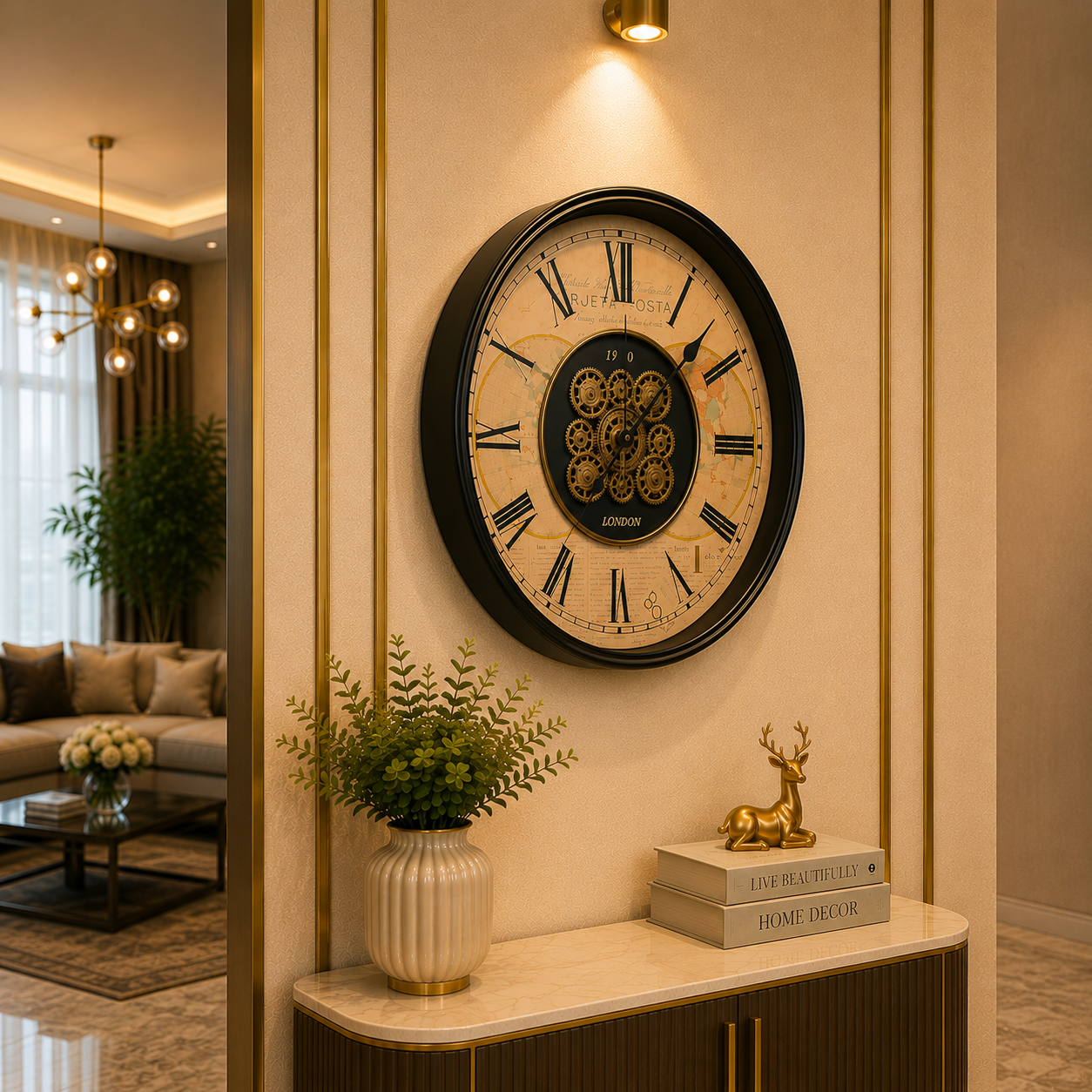 Vintage Map Gear Wall Clock