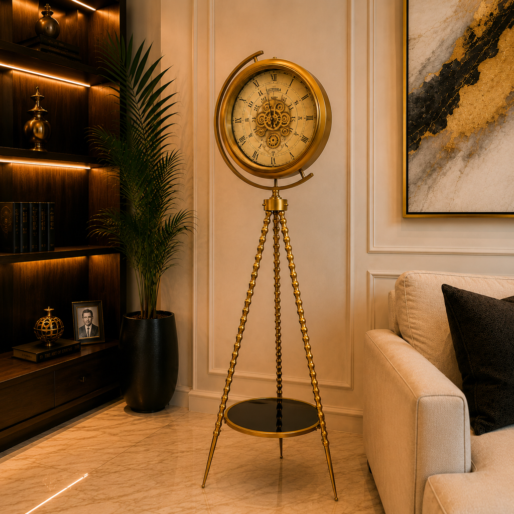 Luxury Golden Tripod Floor Clock | Vintage Royal Design