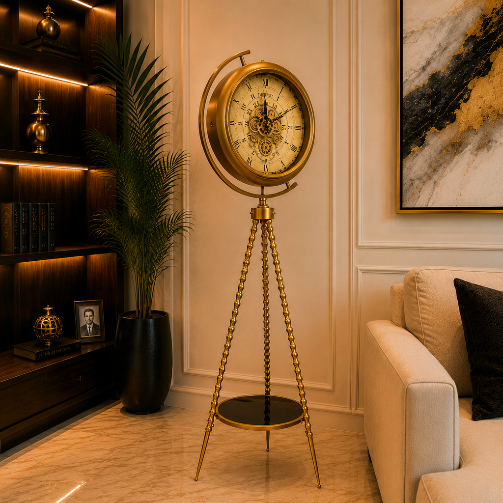 Luxury Golden Tripod Floor Clock | Vintage Royal Design