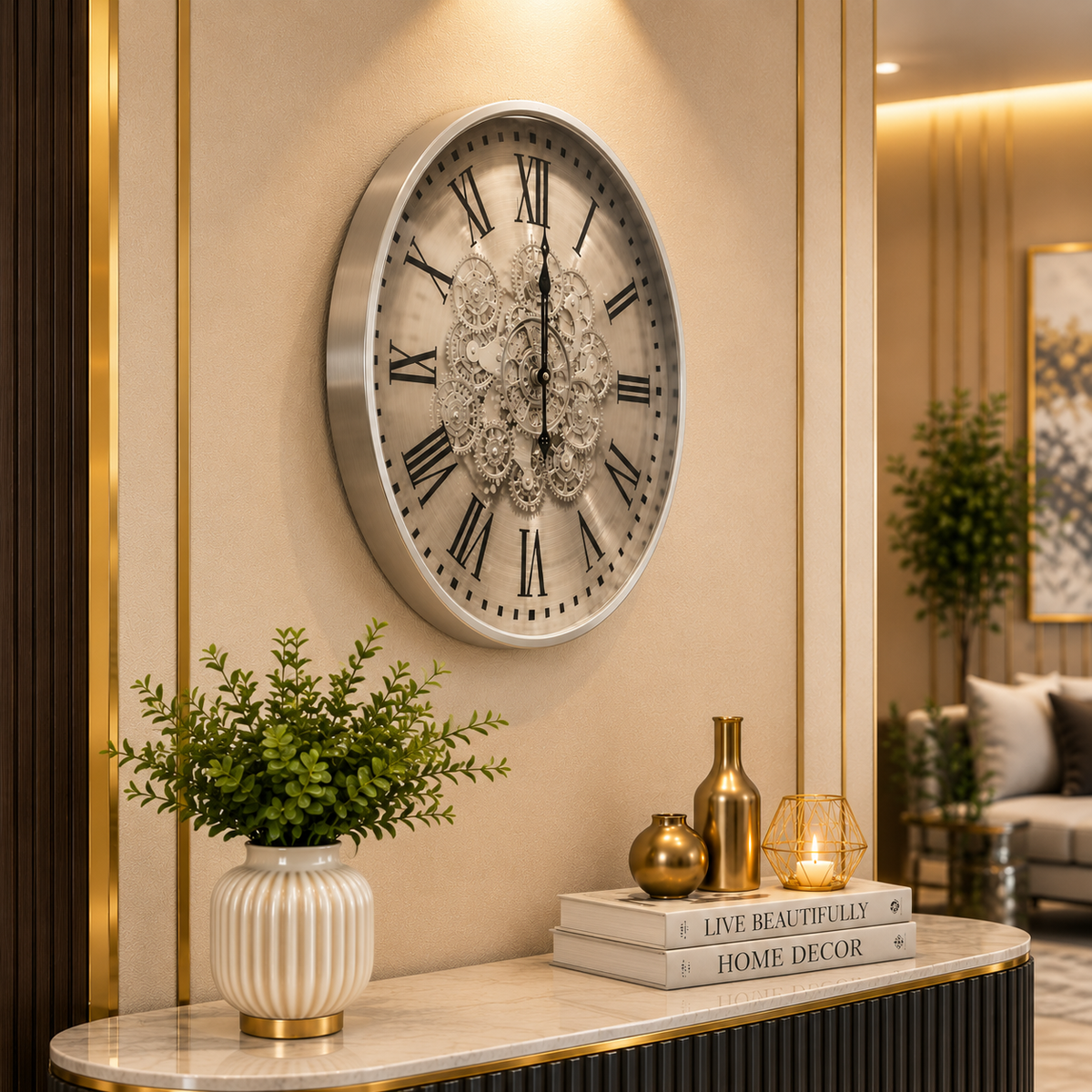 Luxury Metal Gear Moving Wall Clock