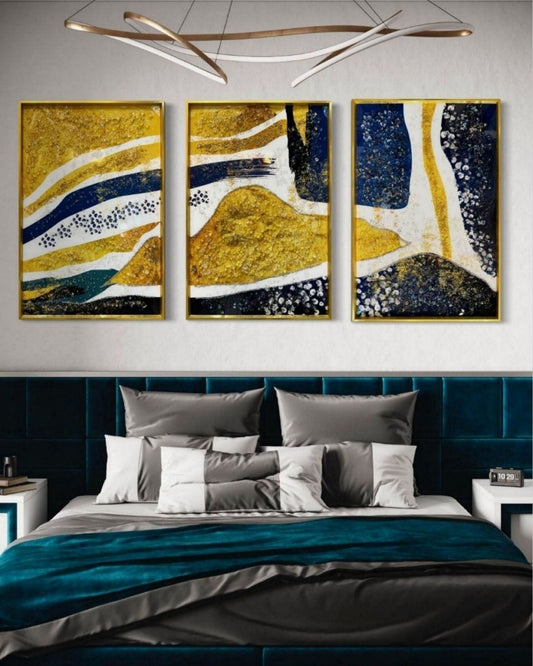 Gilded Abstract Horizons - 3-Piece Textured Canvas Art Set