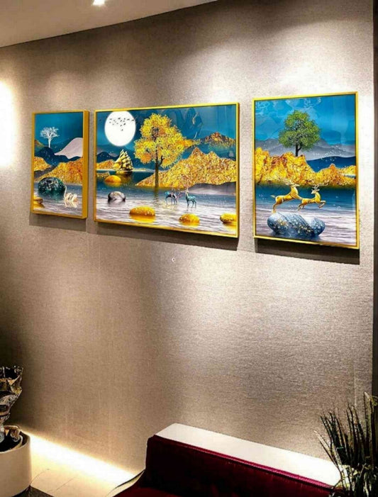 Luminous Haven Retreat - 3-Piece Gilded Landscape Canvas Art Set