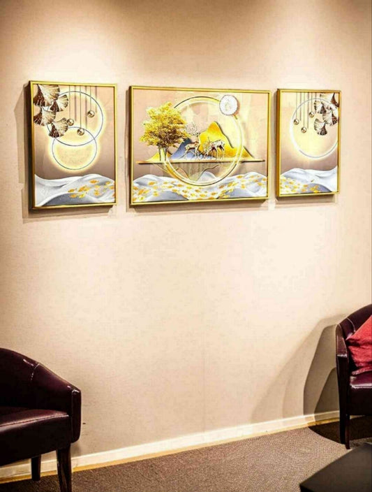 Golden Horizon Serenity - 3-Piece Framed Canvas Art Set