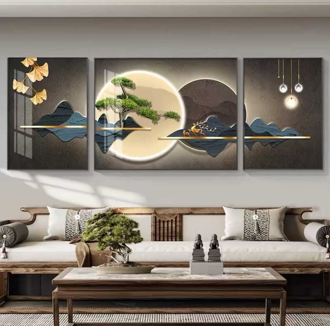 Crystal Paintings Zen Harmony: Luminous Landscape Crystal Painting Wall Art (Set of 3)