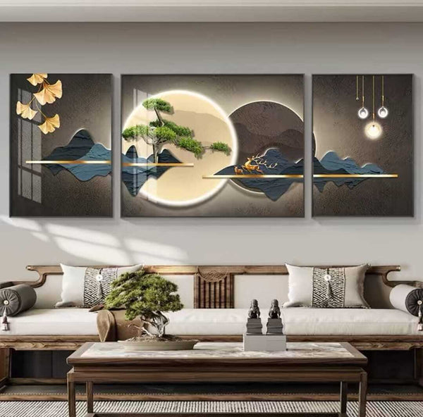 Crystal Paintings Zen Harmony: Luminous Landscape Crystal Painting Wall Art (Set of 3)