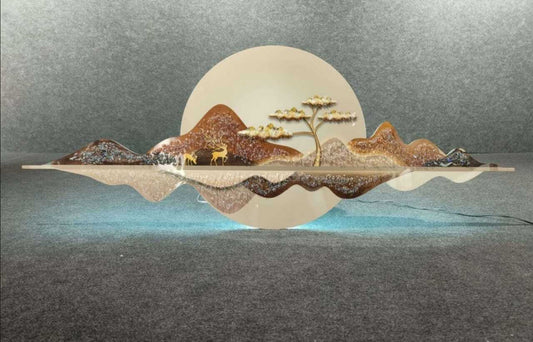 LED Crystal Paintings Illuminated Mountain & Moon Wall Art Decor Painting