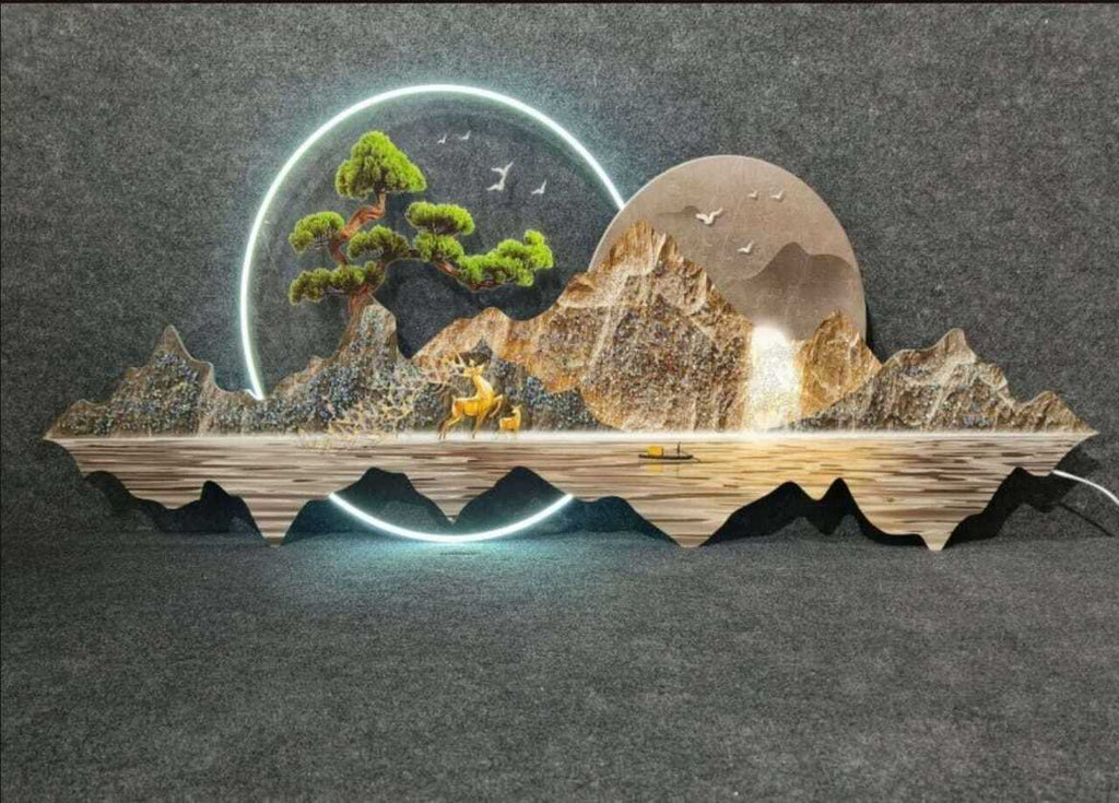 LED Crystal Paintings Illuminated 3D Mountain & Nature Wall Art Sculpture Paintings