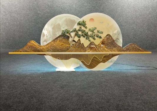LED Crystal Paintings 3D Illuminated Mountain and Deer Wall Art Decor