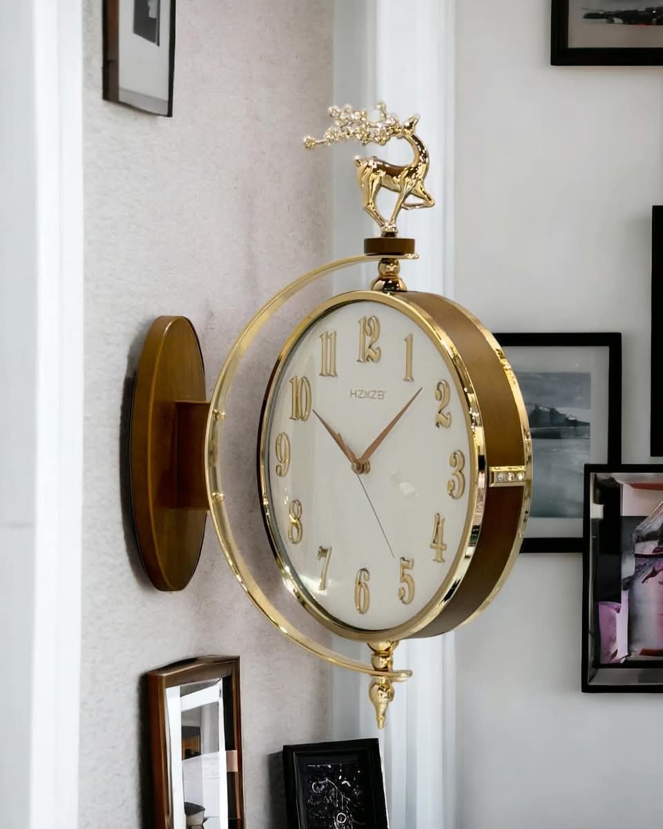 Dual Dial Hanging Clocks Gilded Prance Dual-Face Rotating Wall Clock with Abstract Accents