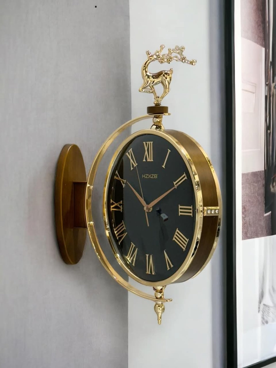 Dual Dial Hanging Clocks Gilded Prance Dual-Face Rotating Wall Clock with Abstract Accents