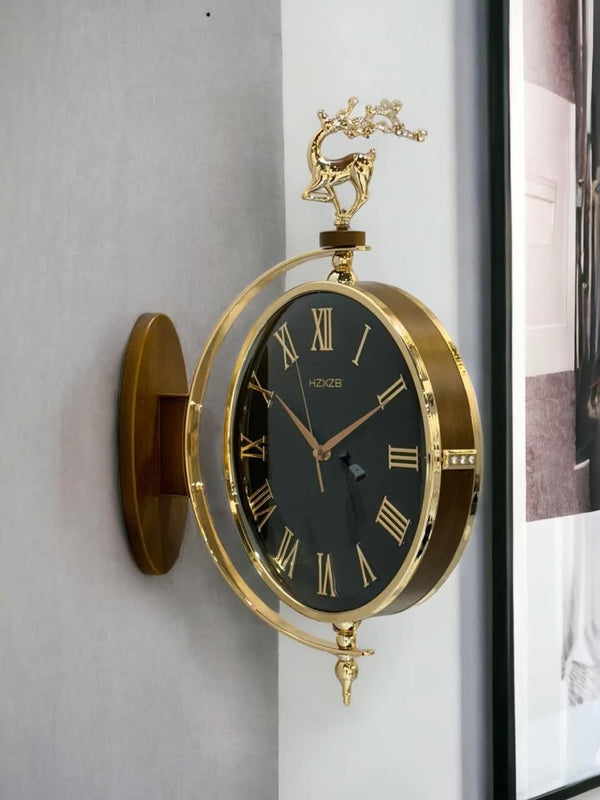Dual Dial Hanging Clocks Gilded Prance Dual-Face Rotating Wall Clock with Abstract Accents