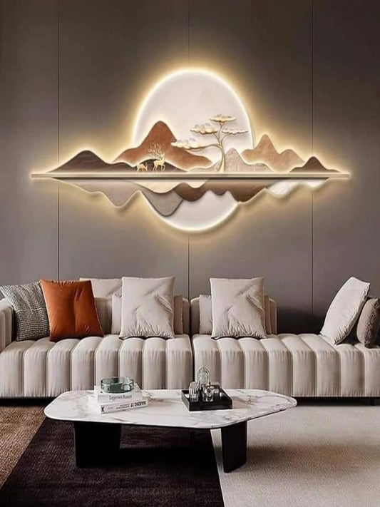 LED Crystal Paintings Illuminated Mountain & Moon Wall Art Decor Painting