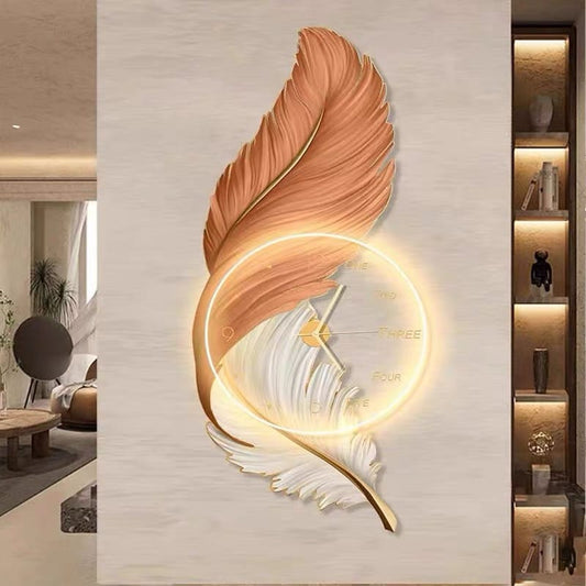 LED Crystal Feather Wall Clock - Bronze