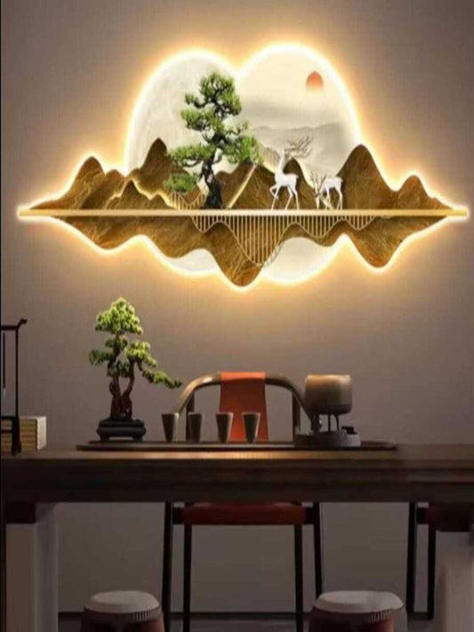 LED Crystal Paintings 3D Illuminated Mountain and Deer Wall Art Decor