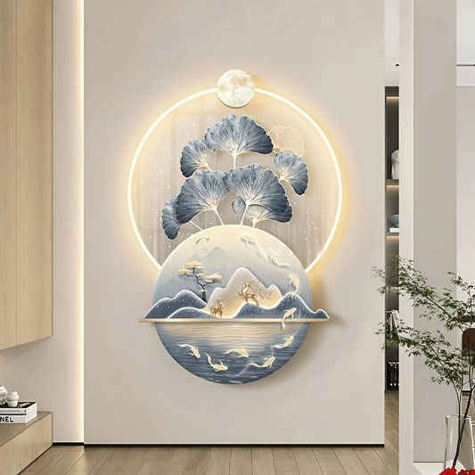 Led crystal painting 3D Acrylic LED Wall Art - Ginkgo & Mountain Scene