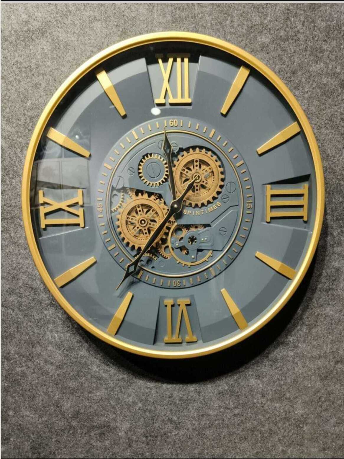 Metal Gear Wall Clocks Gunmetal Grey & Gold Moving Gear Industrial Wall Clock