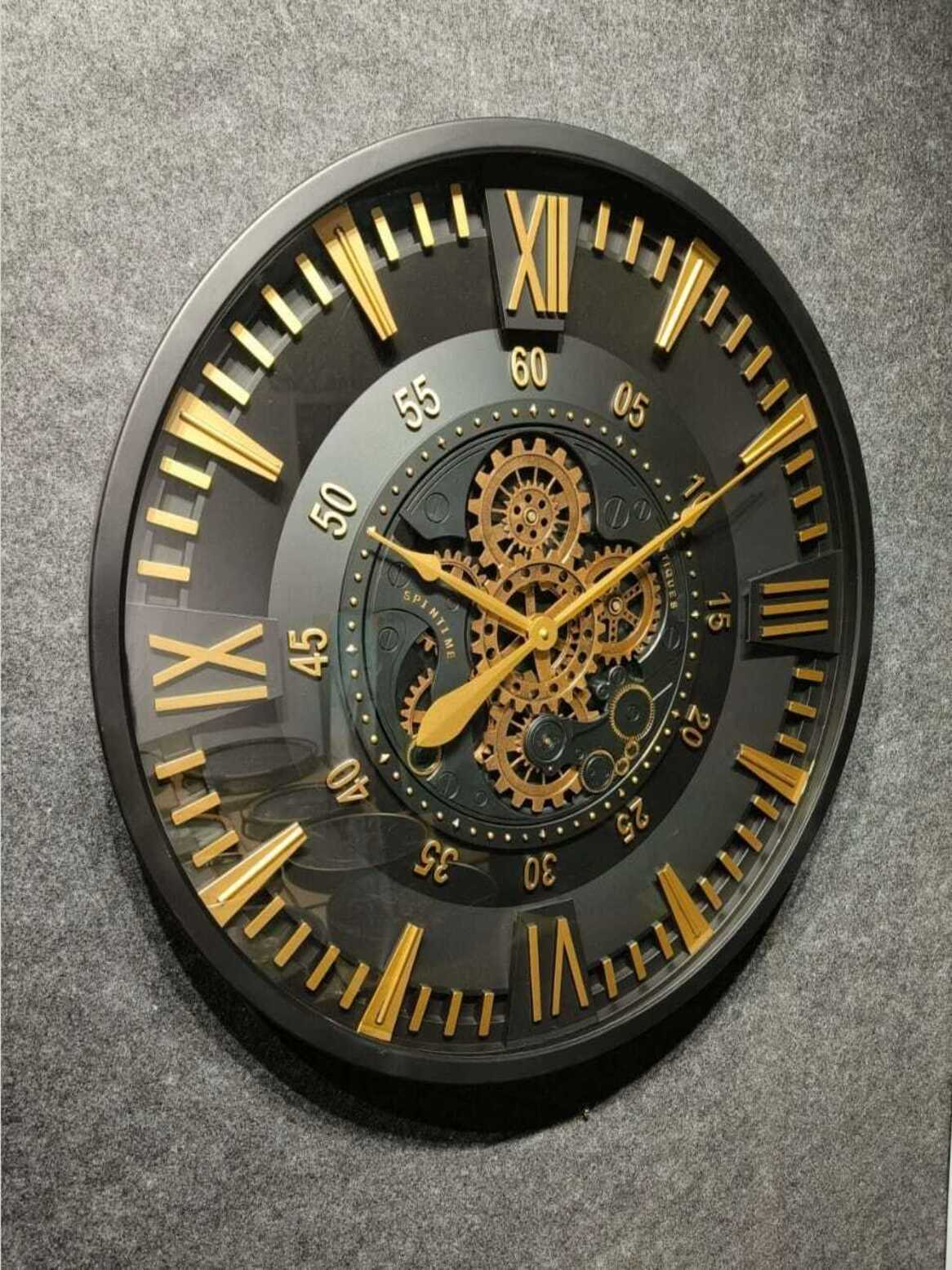 Metal Gear Wall Clocks El Dorado Open Face Black & Gold Moving Gear Wall Clocks