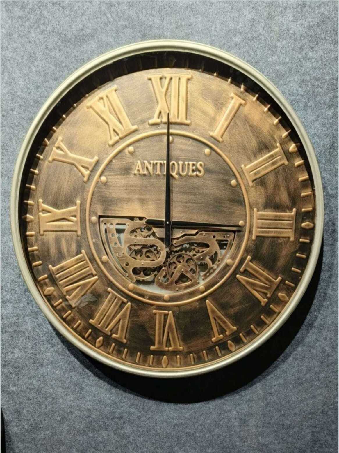 Metal Gear Wall Clocks Antique Inspired Bronze Gear Wall Clock with Exposed Movement