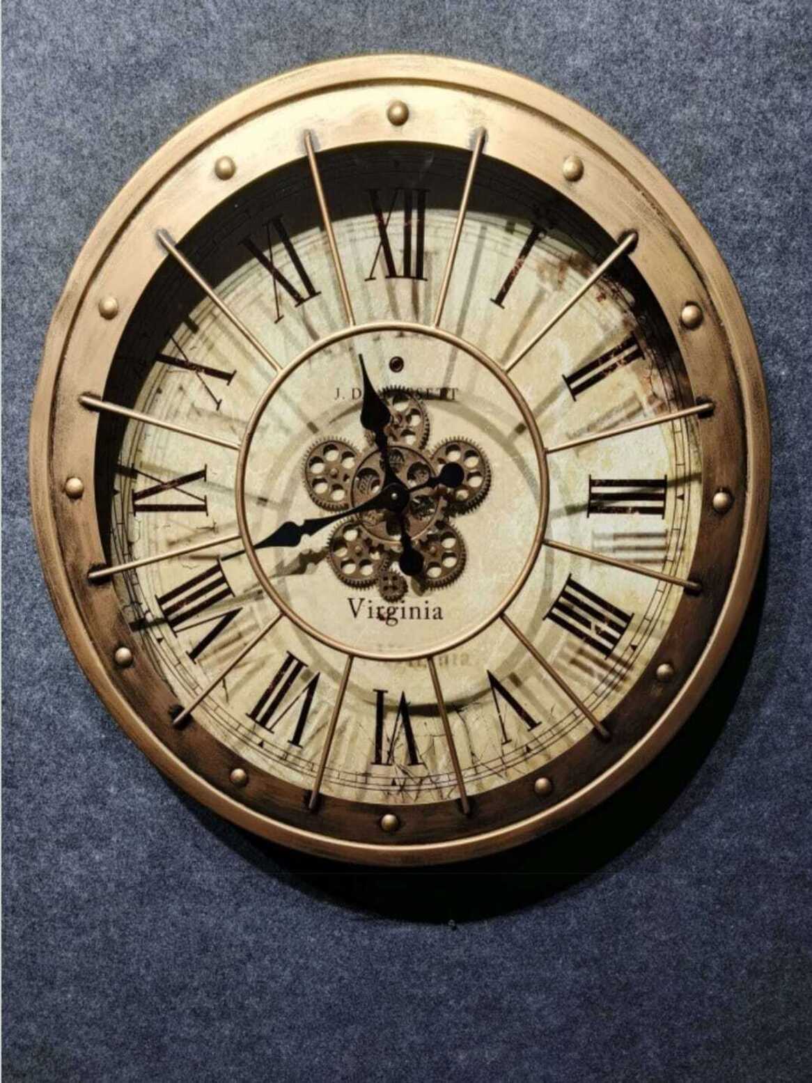 Metal Gear Wall Clocks Vintage Industrial Exposed Gear Wall Clock with Roman Numerals