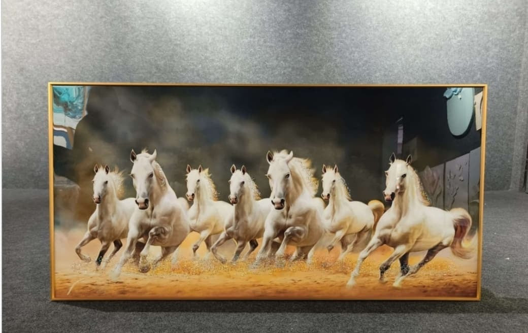 Crystal Paintings Celestial Gallop: Seven White Horses Crystal Art