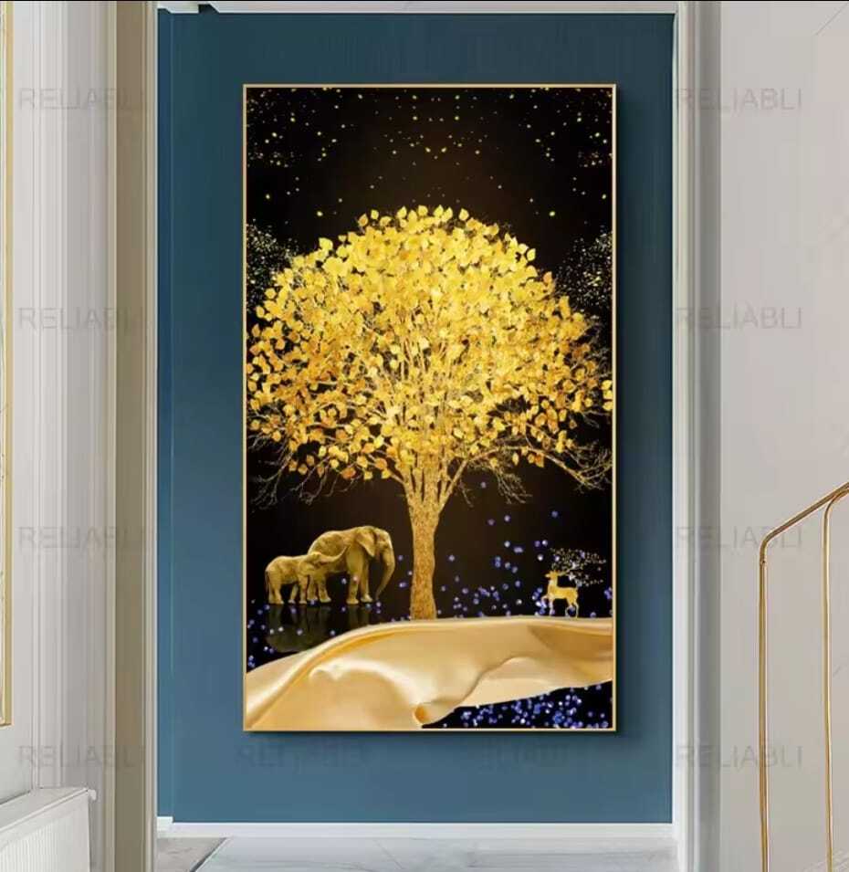 Crystal Paintings Golden Abundance: Mystical Tree of Life Crystal Wall Art