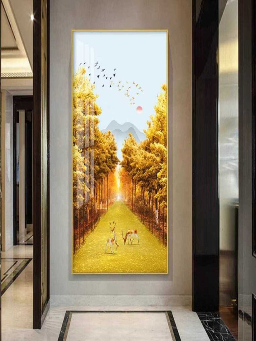 Crystal Paintings Golden Path to Serenity: Enchanted Forest Crystal Wall Art