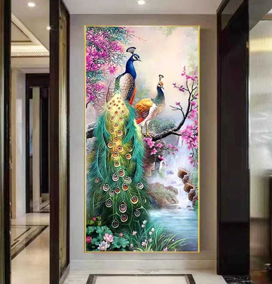Crystal Paintings Lush Serenity: Oriental Garden Peacock Luminous Print