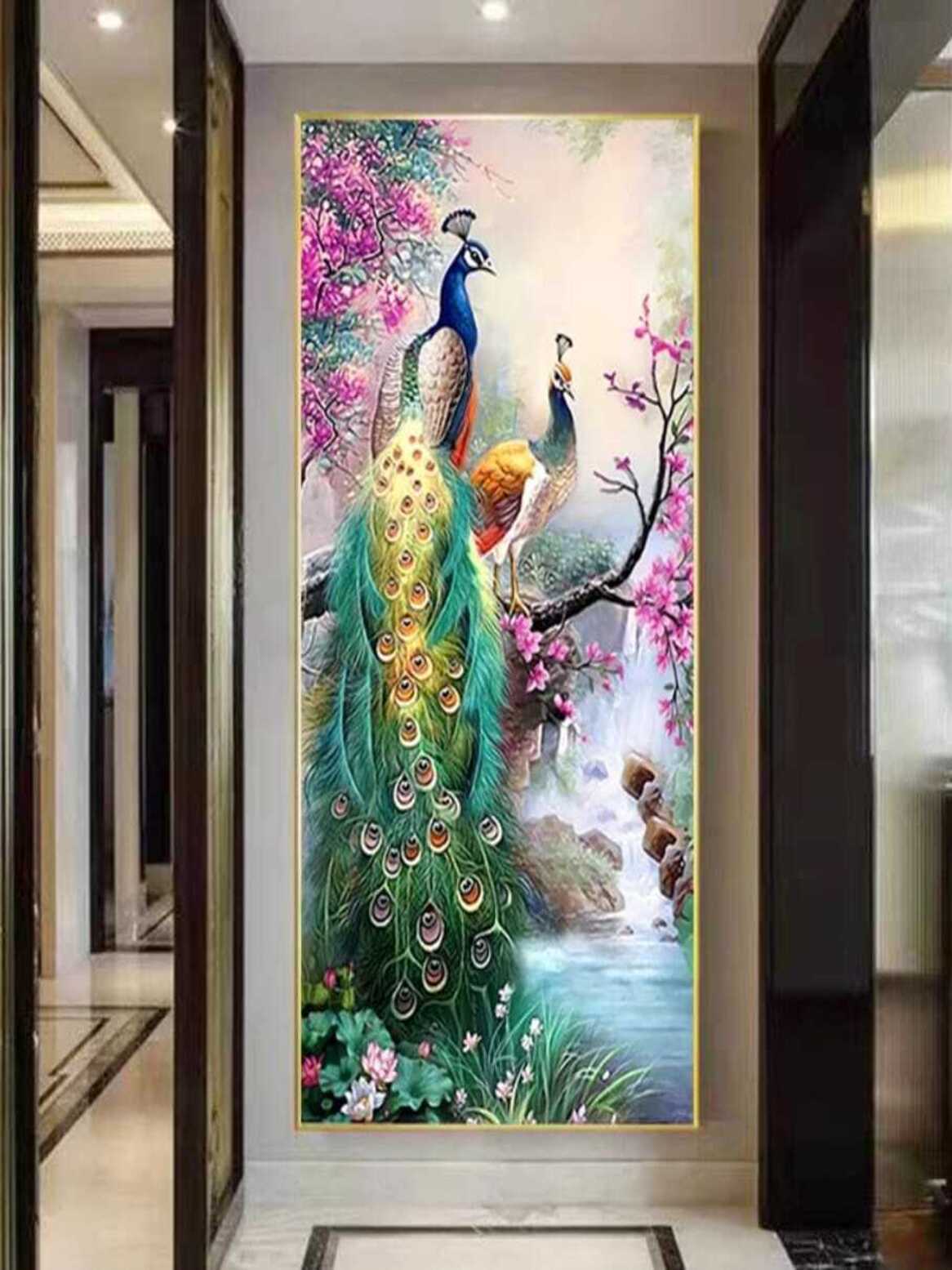 Crystal Paintings Lush Serenity: Oriental Garden Peacock Luminous Print