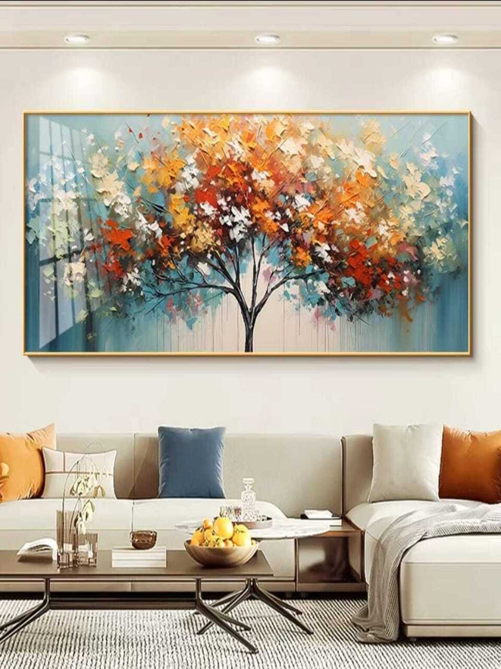 Crystal Paintings Vibrant Autumn Blossom: Hand-Painted Textured Tree Oil Painting